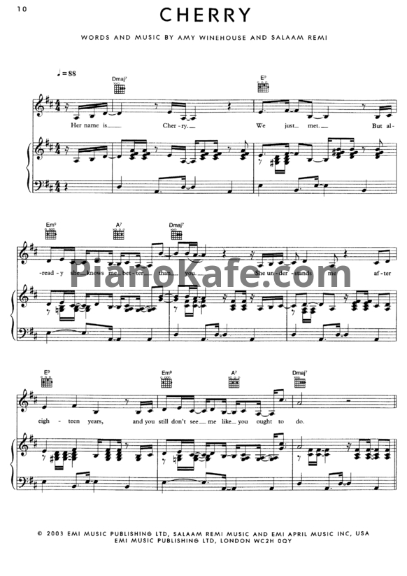 Ноты Amy Winehouse - Cherry - PianoKafe.com