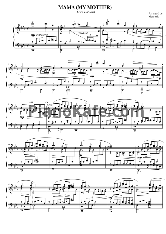 Ноты Lara Fabian - My mother - PianoKafe.com