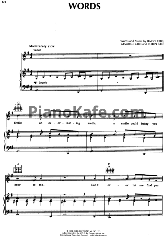 Ноты Bee Gees - Words (Версия 2) - PianoKafe.com