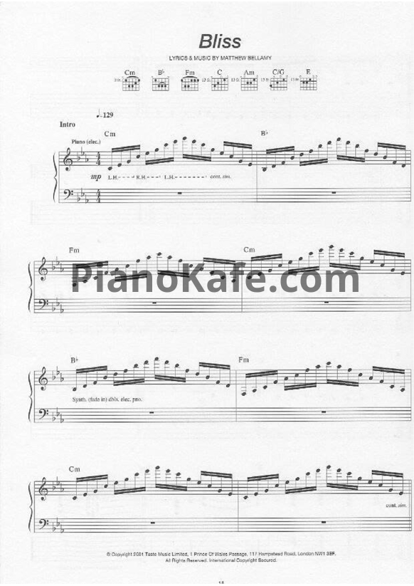 Ноты Muse - Bliss - PianoKafe.com