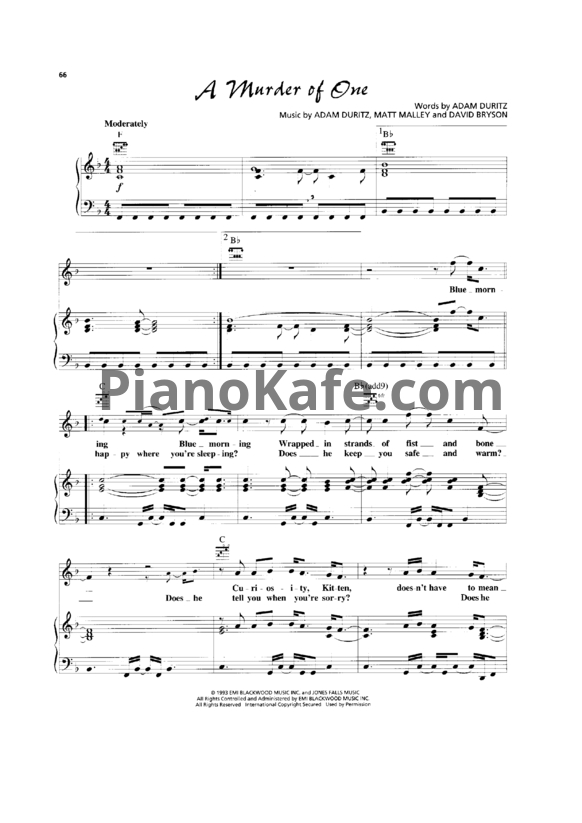 Ноты Counting Crows - A murder of one - PianoKafe.com