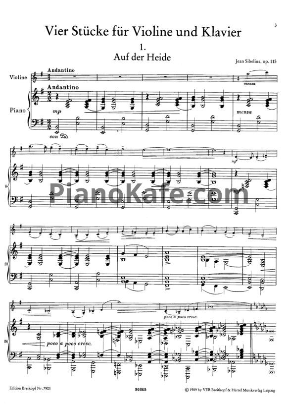 Ноты Ян Сибелиус - 4 пьесы для скрипки и фортепиано (Op. 115) - PianoKafe.com
