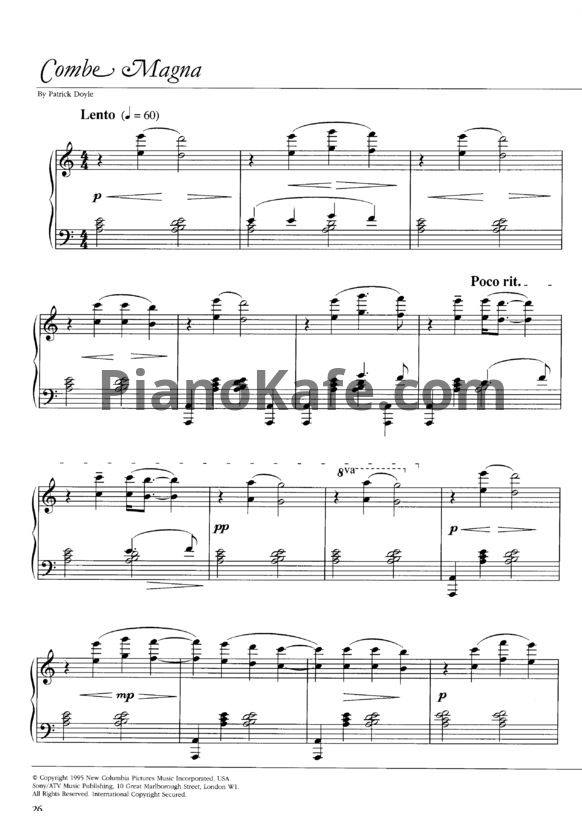 Ноты Patrick Doyle - Combe magna - PianoKafe.com