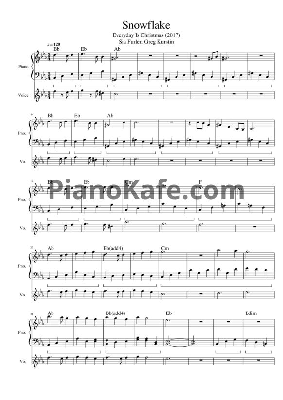 Ноты Sia - Snowflake - PianoKafe.com