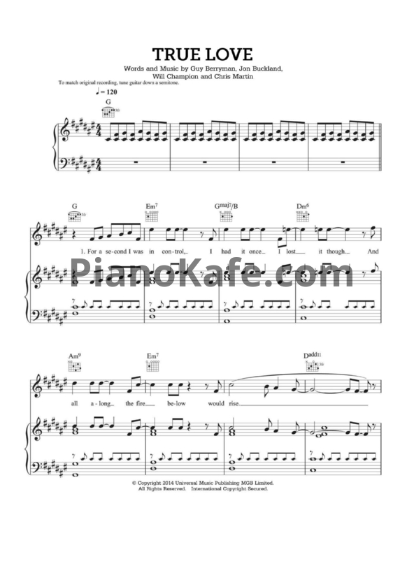 Ноты Coldplay - True love - PianoKafe.com