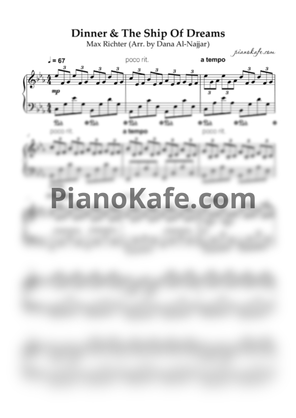 Ноты Max Richter Piece - Dinner & the ship of sreams (Piano cover) - PianoKafe.com