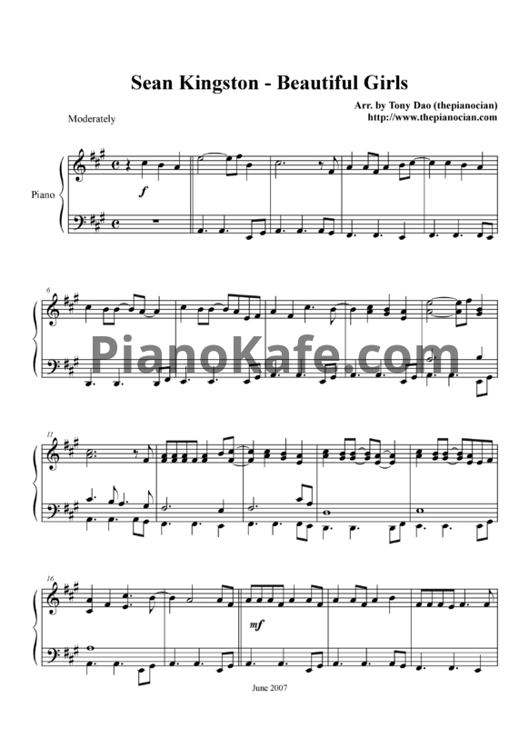 Ноты Sean Kingston - Beautiful girls - PianoKafe.com