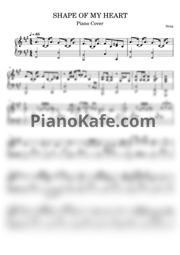 Ноты Sting - Shape of my heart (Переложение Дины Ярош) - PianoKafe.com