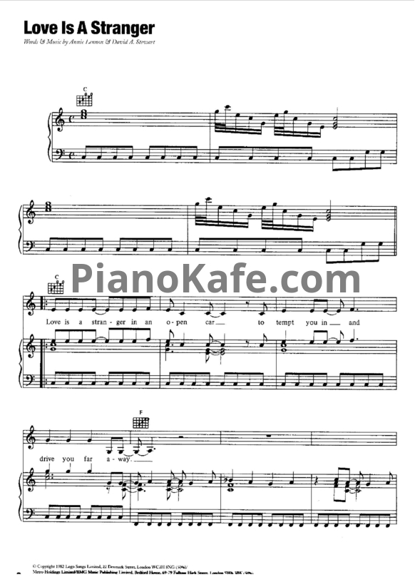 Ноты Eurythmics - Love is a stranger - PianoKafe.com