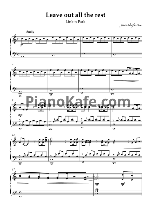Ноты Linkin Park - Leave out all the rest - PianoKafe.com