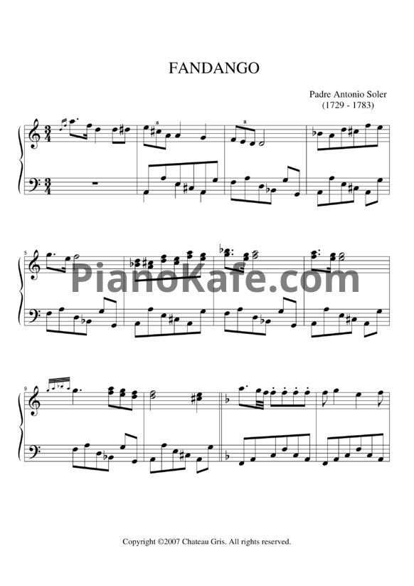НОТЫ Antonio Soler - Fandango - ноты для фортепиано — PianoKafe