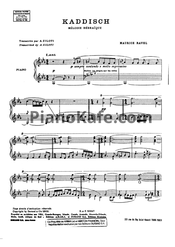 Ноты Maurice Ravel - Kaddisch (Транскрипция А. Зилоти) - PianoKafe.com
