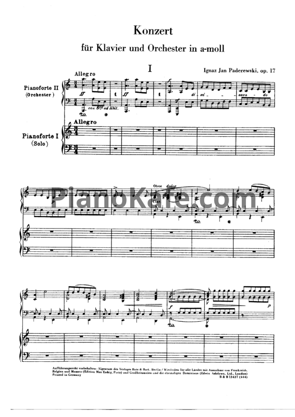 Ноты И. Падеревский - Концерт для фортепиано с оркестром ля минор (Oр. 17) (Клавир) - PianoKafe.com