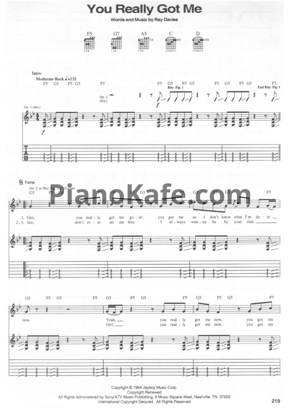 Ноты The Kinks - You really got me - PianoKafe.com