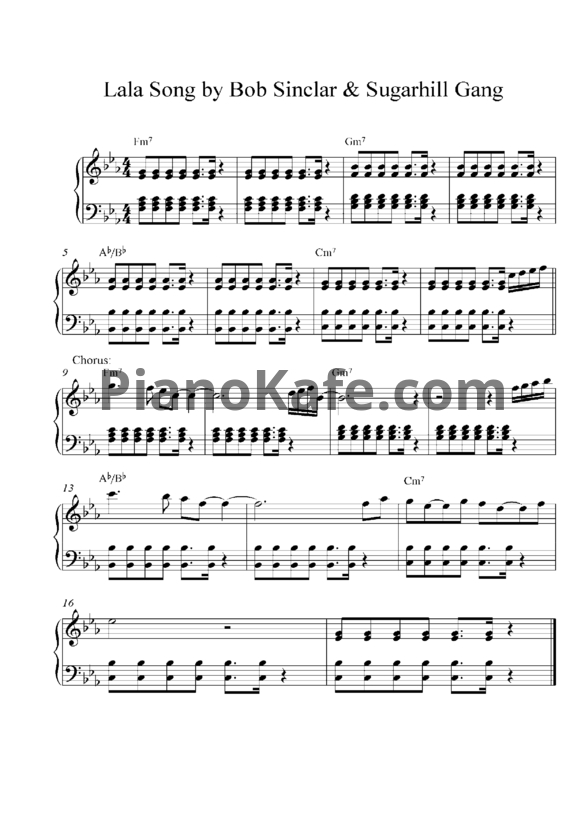 Ноты Bob Sinclar feat. Sugarhill Gang - Lala song - PianoKafe.com
