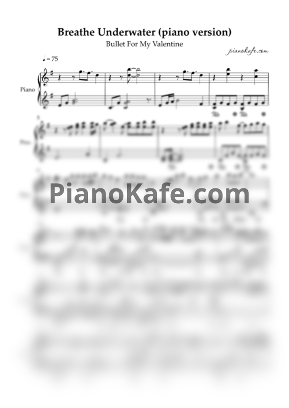 Ноты Bullet For My Valentine - Breathe underwater (Piano version) - PianoKafe.com