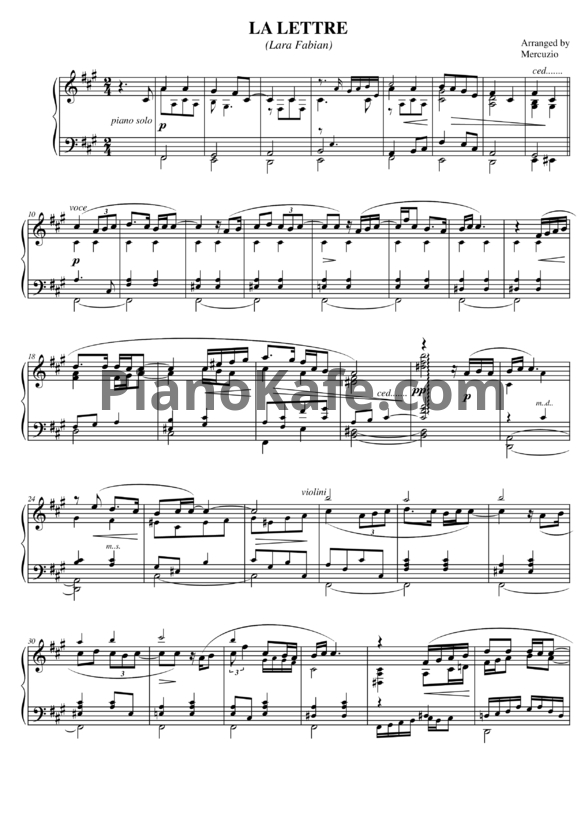 Ноты Lara Fabian - La Lettre - PianoKafe.com