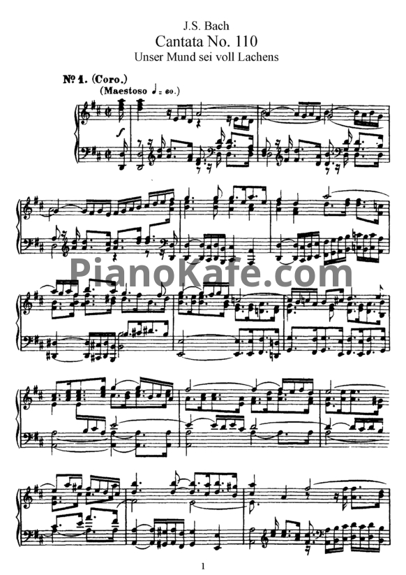 Ноты И. Бах - Кантата №110 "Unser mund sei voll lachens" (BWV 110) - PianoKafe.com