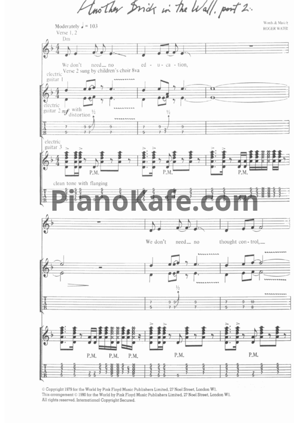 Ноты Pink Floyd - Another brick in the wall. Part 2 (Guitar tabs) - PianoKafe.com