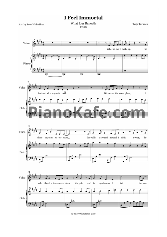 Ноты Tarja Turunen - I feel immortal - PianoKafe.com