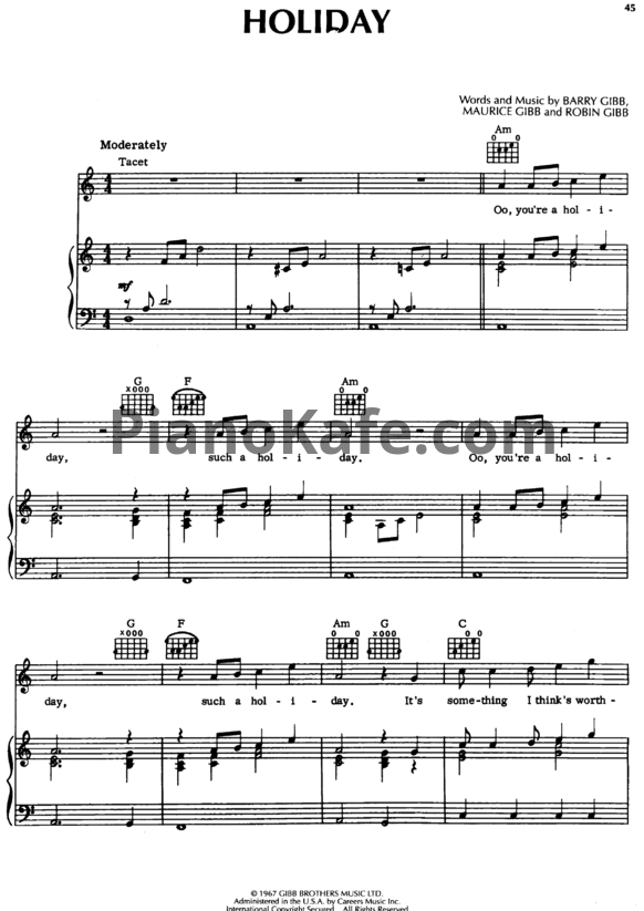 Ноты Bee Gees - Holiday - PianoKafe.com