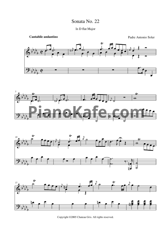 Ноты Antonio Soler - Sonata No. 22 In D flat Major - PianoKafe.com