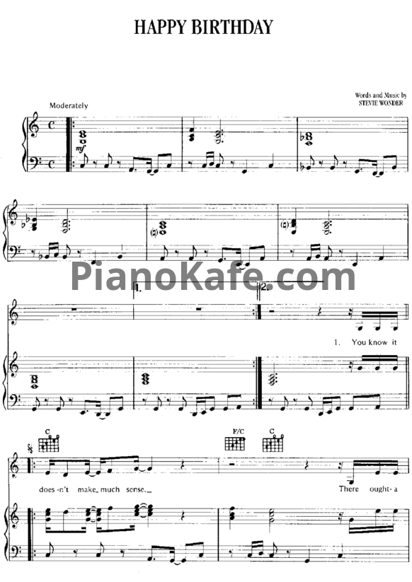 Ноты Stevie Wonder - Happy Birthday - PianoKafe.com