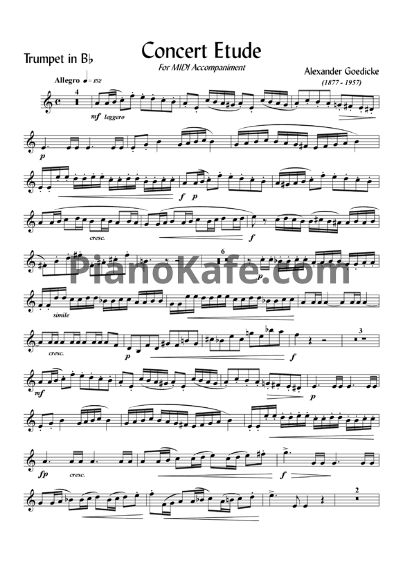 Ноты Александр Гедике - Концертный этюд для трубы и фортепиано (Соч. 49) - PianoKafe.com