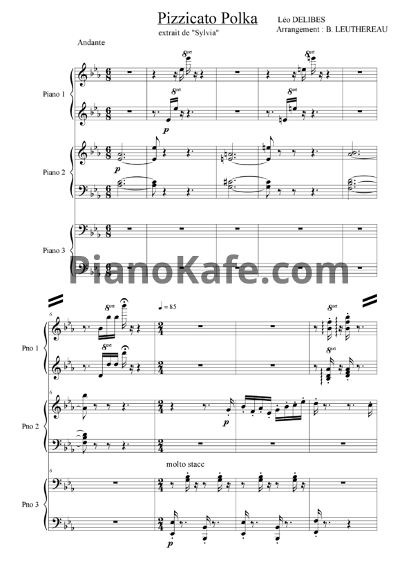 Ноты Leo Delibes - Pizzicato polka (для 1 фортепиано в 6 рук) - PianoKafe.com