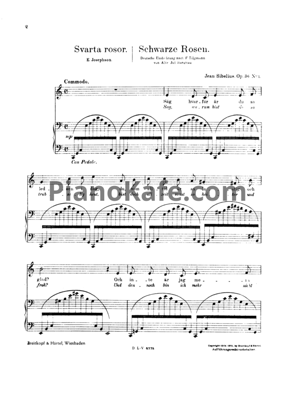 Ноты Ян Сибелиус - 6 песен для голоса и фортепиано (Op. 36) - PianoKafe.com