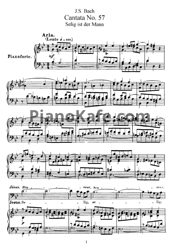 Ноты И. Бах - Кантата №57 "Selig ist der mann" (BWV 57) - PianoKafe.com