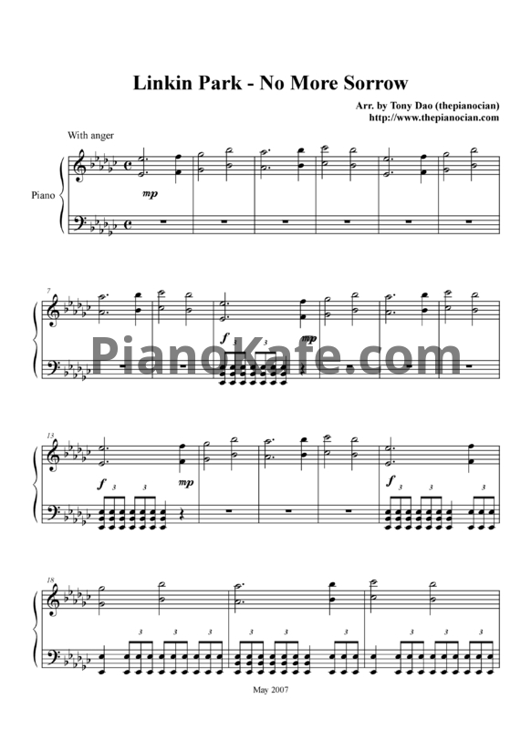 Ноты Linkin Park - No more sorrow - PianoKafe.com