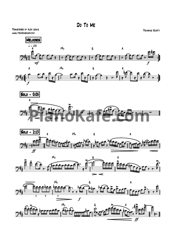 Ноты Trombone Shorty - Do to me - PianoKafe.com