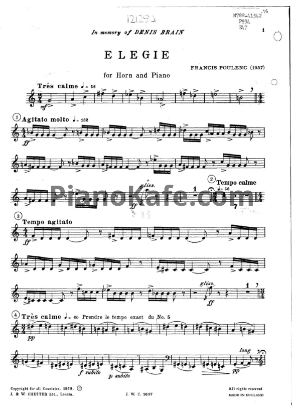Ноты Франсис Пуленк - Элегия (Вальторна) - PianoKafe.com
