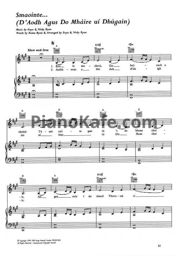 Ноты Enya - Smaointe - PianoKafe.com