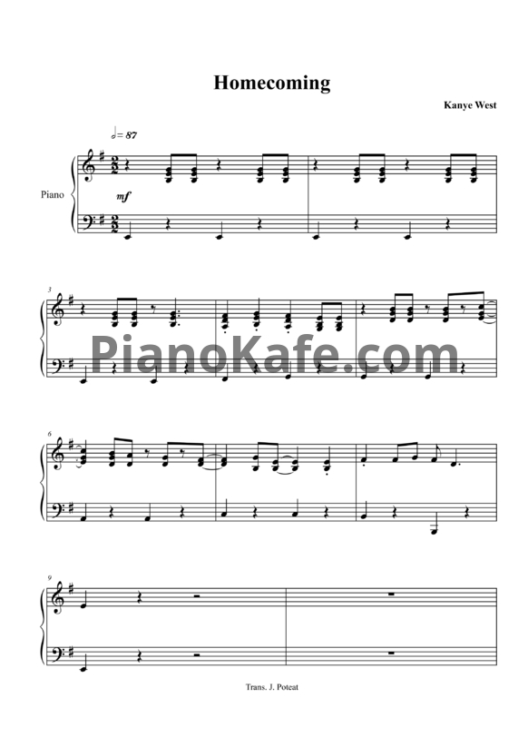 Ноты Kanye West - Homecoming (Версия 2) - PianoKafe.com