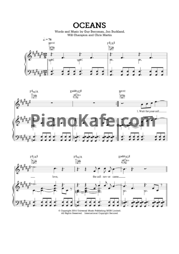Ноты Coldplay - Oceans - PianoKafe.com