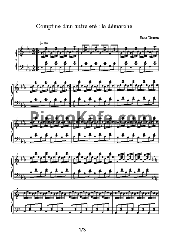 Ноты Yann Tiersen - Comptine d'un autre ete: La demarche - PianoKafe.com
