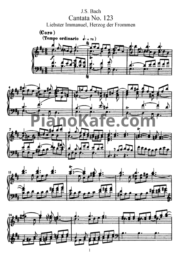 Ноты И. Бах - Кантата №123 "Liebster Immanuel, herzog der Frommen" (BWV 123) - PianoKafe.com