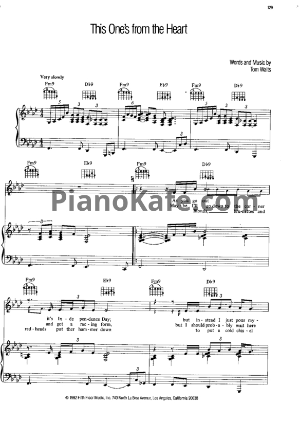 Ноты Tom Waits - This one's from the heart - PianoKafe.com