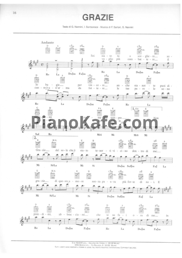 Ноты Gianna Nannini - Grazie - PianoKafe.com
