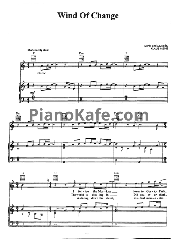 Ноты Scorpions - Wind of change (Версия 2) - PianoKafe.com