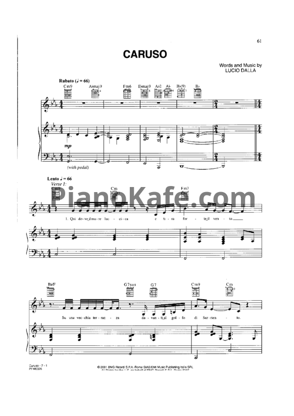 Ноты Lara Fabian - Caruso (Версия 2) - PianoKafe.com