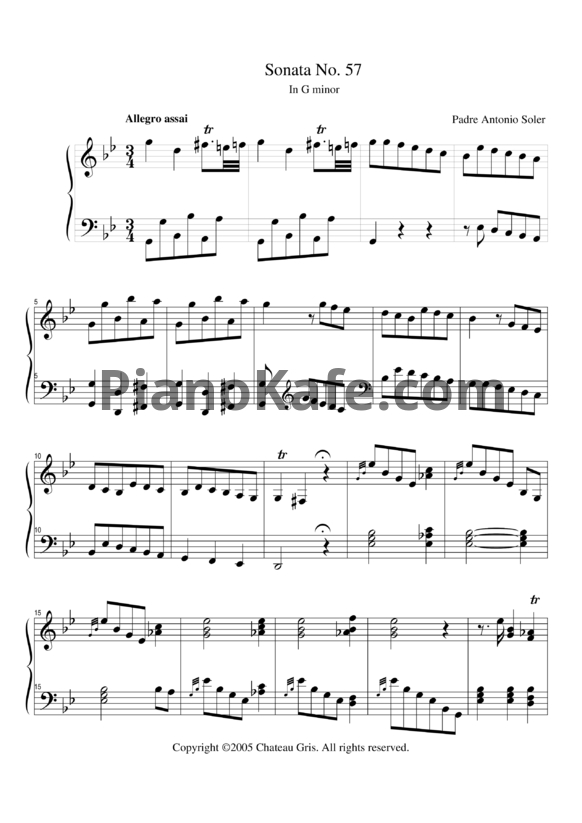 Ноты Antonio Soler - Sonata No. 57 in G minor - PianoKafe.com