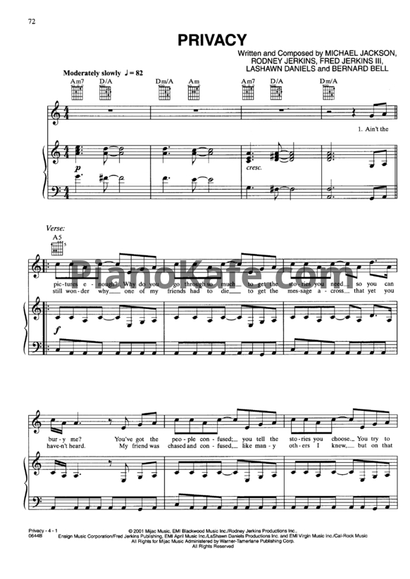 Ноты Michael Jackson - Privacy - PianoKafe.com