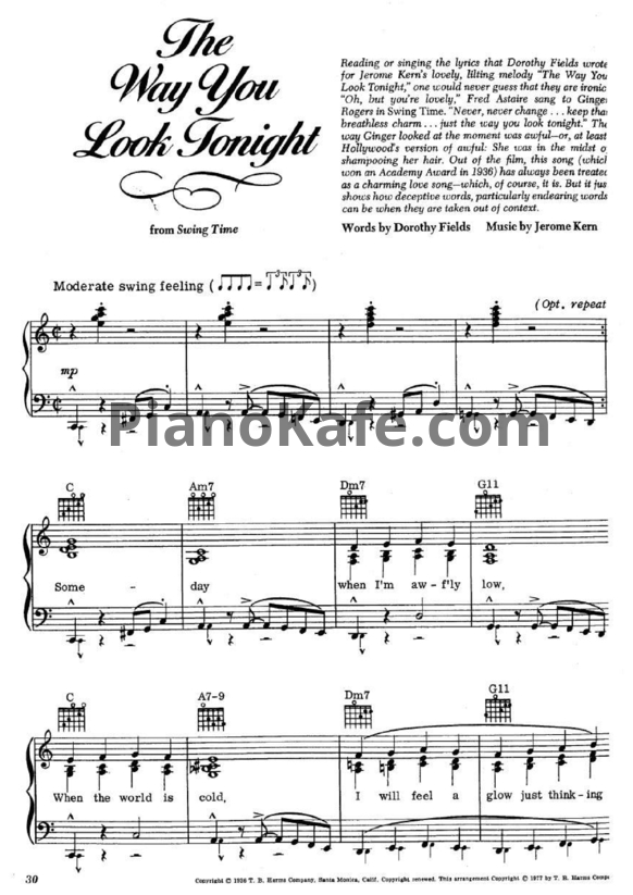 Ноты Frank Sinatra - The way you look tonight - PianoKafe.com