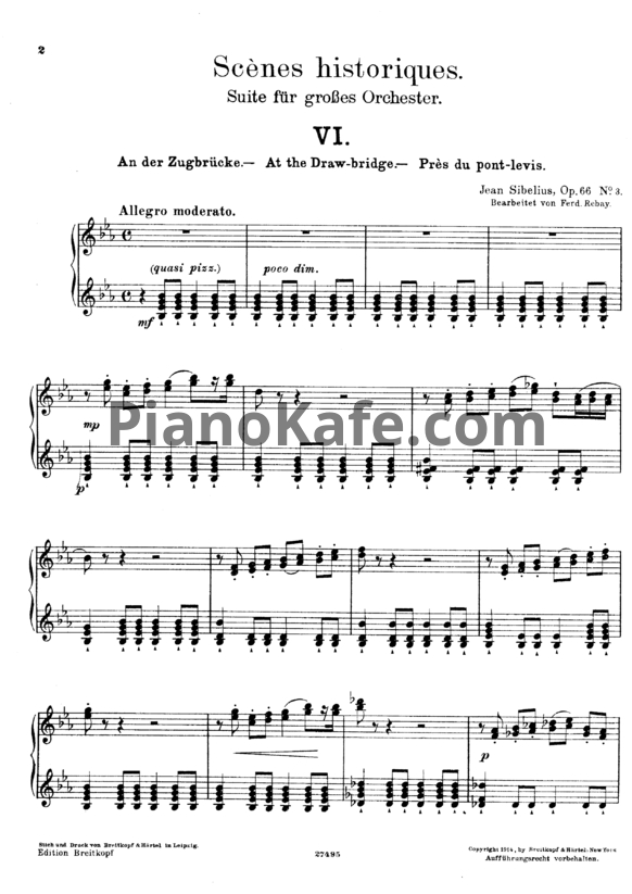 Ноты Ян Сибелиус - У подъёмного моста (Op. 66, №3) - PianoKafe.com