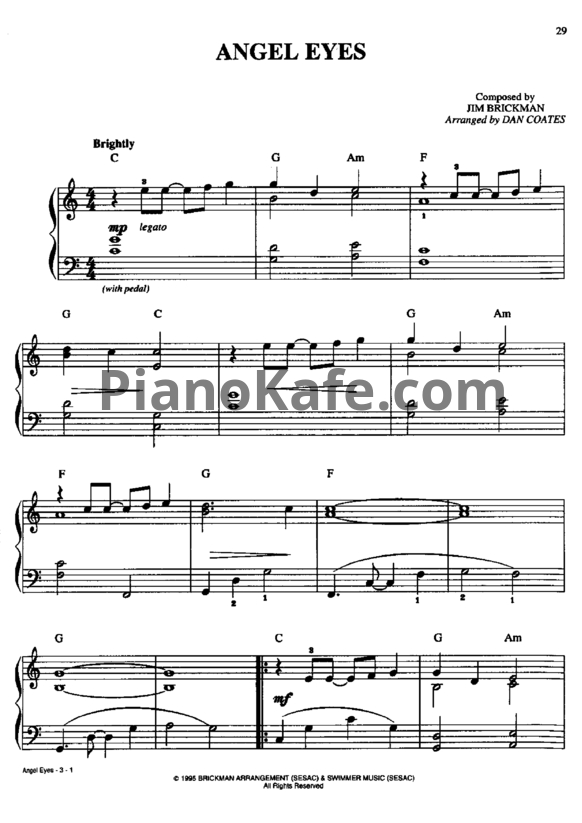 Ноты Jim Brickman - Angel Eyes (Версия 2) - PianoKafe.com