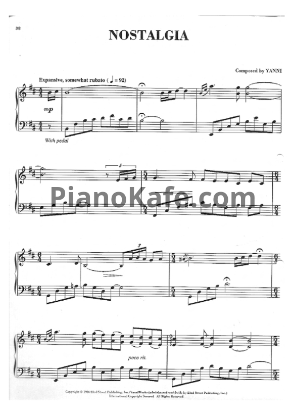Ноты Yanni - Nostalgia - PianoKafe.com