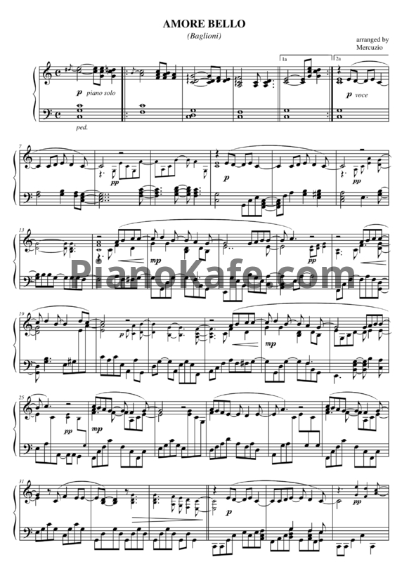 Ноты Lucio Battisti - Amore bello - PianoKafe.com